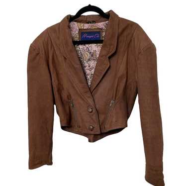 Vintage Leather Jacket Brown Cropped 1980s Bolero… - image 1