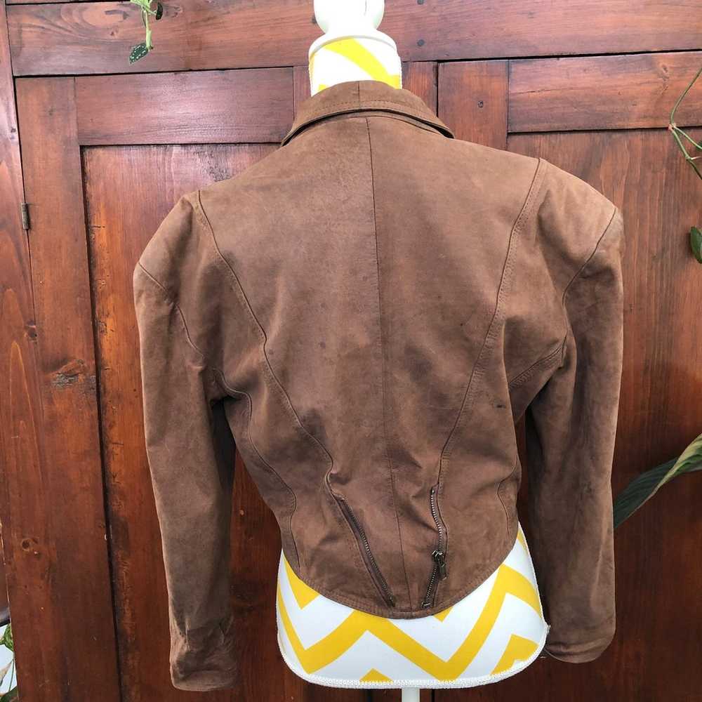 Vintage Leather Jacket Brown Cropped 1980s Bolero… - image 4
