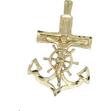 14k Yellow Gold Anchor Crucifix Pendant - image 1