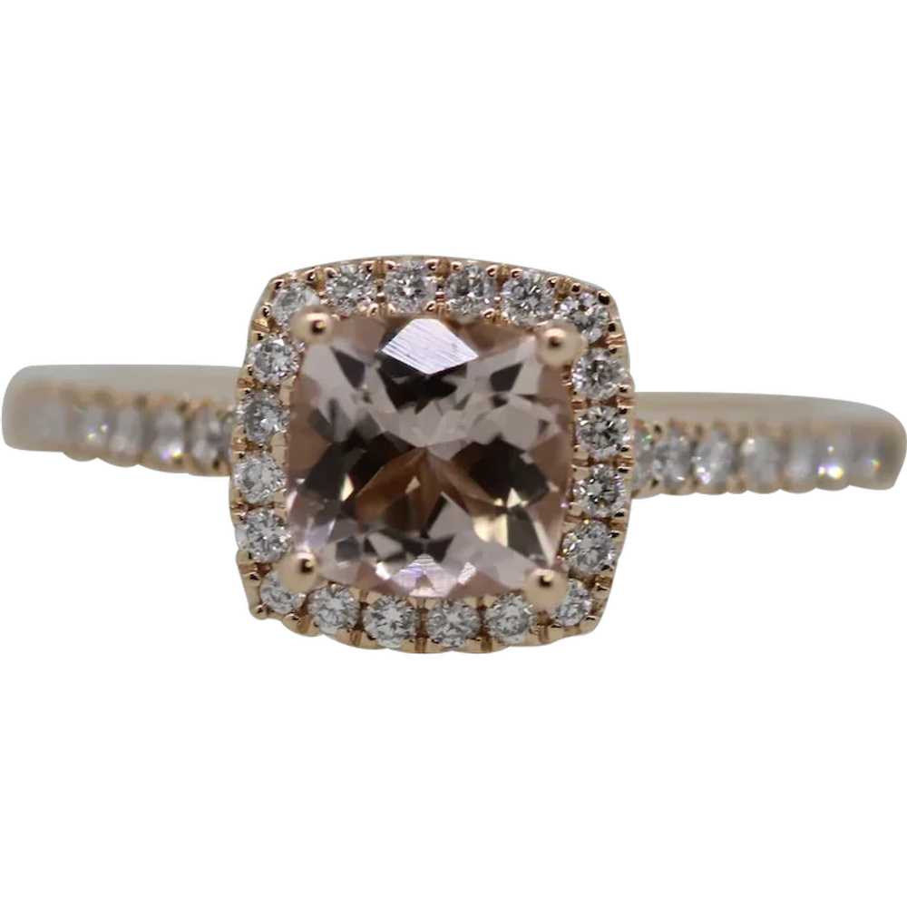 10k Rose Gold Morganite Diamond Cocktail Ring - S… - image 1