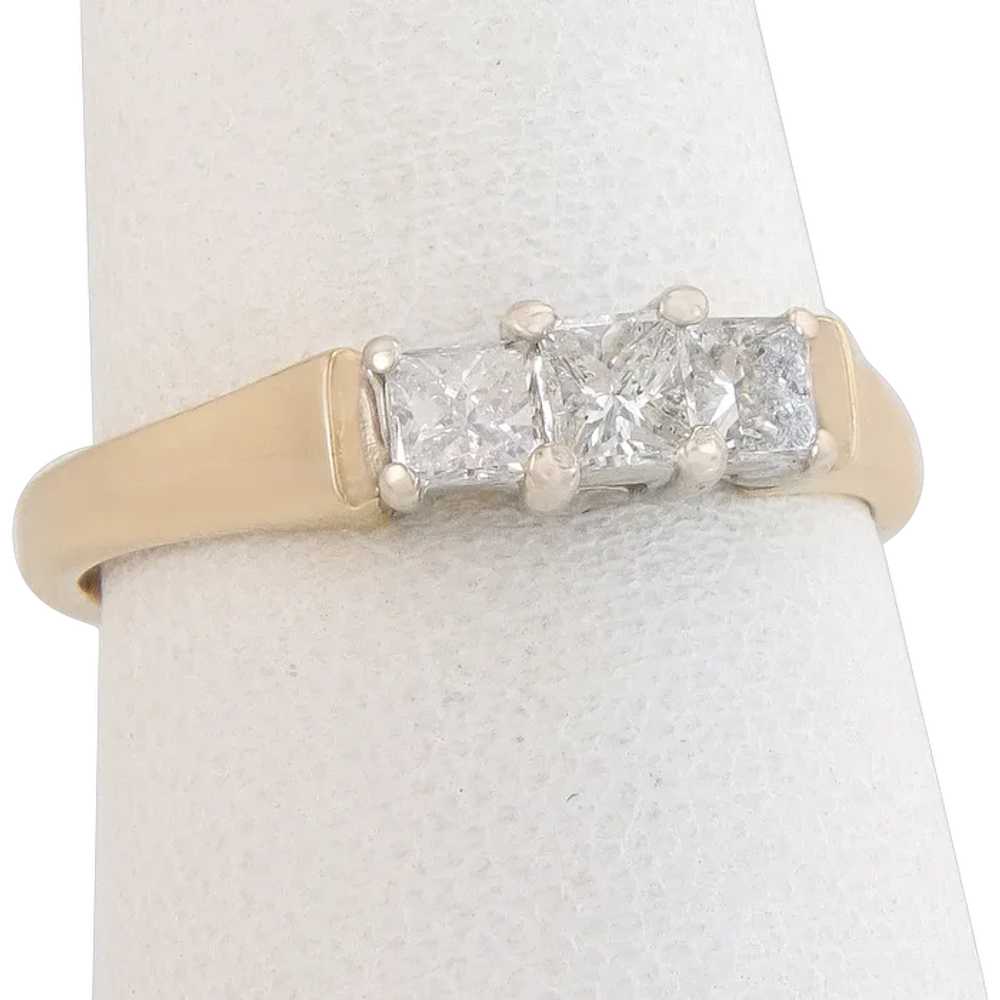 14K Two Tone Gold .40ct Genuine Princess Cut Thre… - image 1