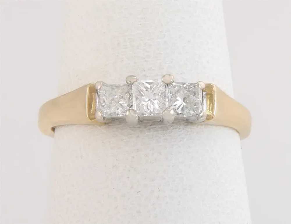 14K Two Tone Gold .40ct Genuine Princess Cut Thre… - image 2