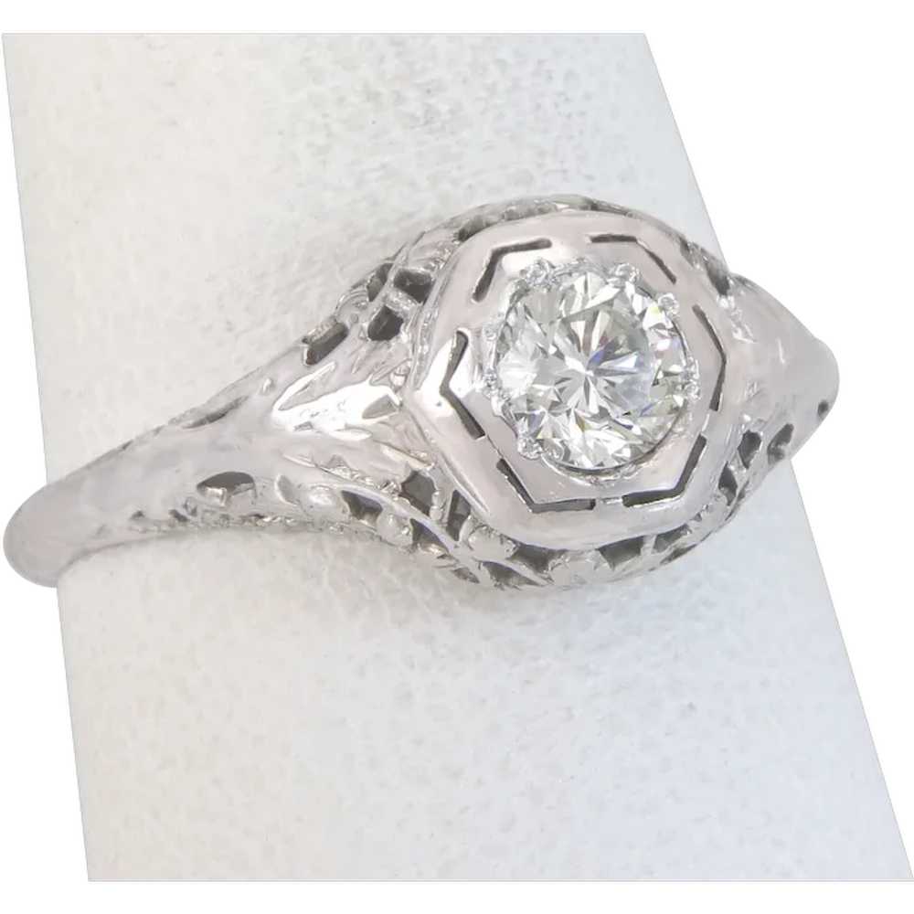 Antique 18K White Gold .44ct Genuine Diamond Art … - image 1