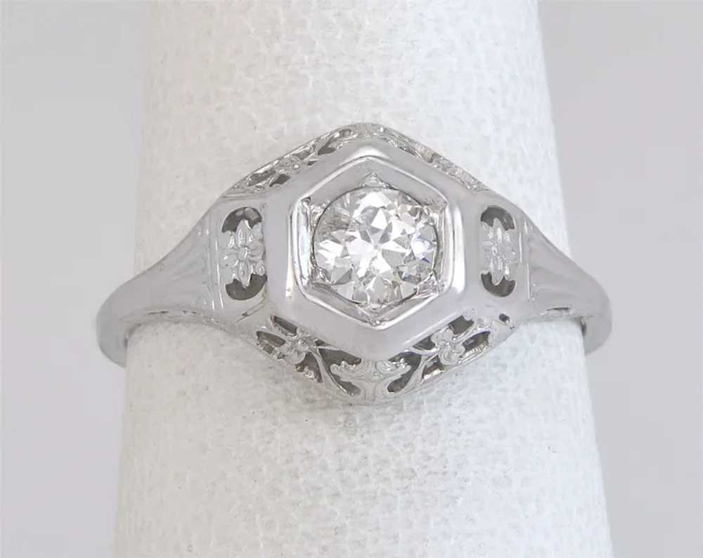 Antique Art Deco 18K White Gold .27ct Genuine Dia… - image 2