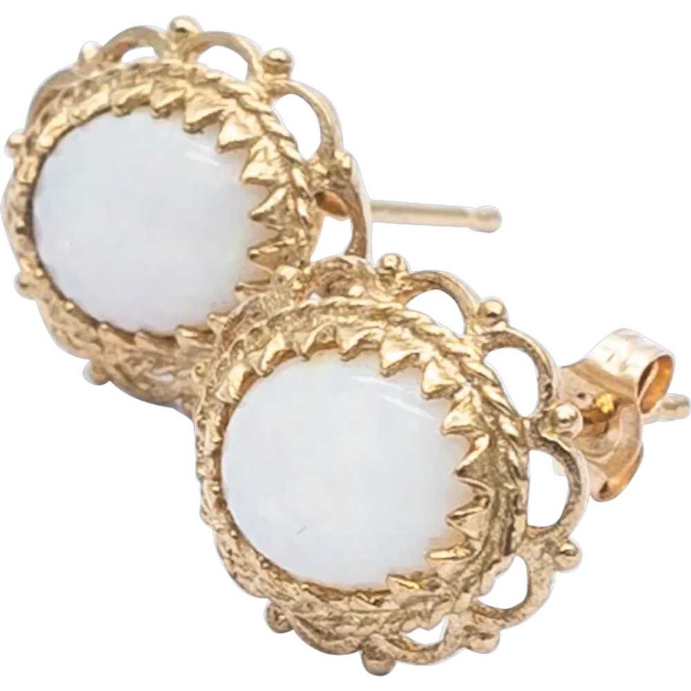 Vintage 9ct Yellow Gold Opal Stud Earrings - image 1