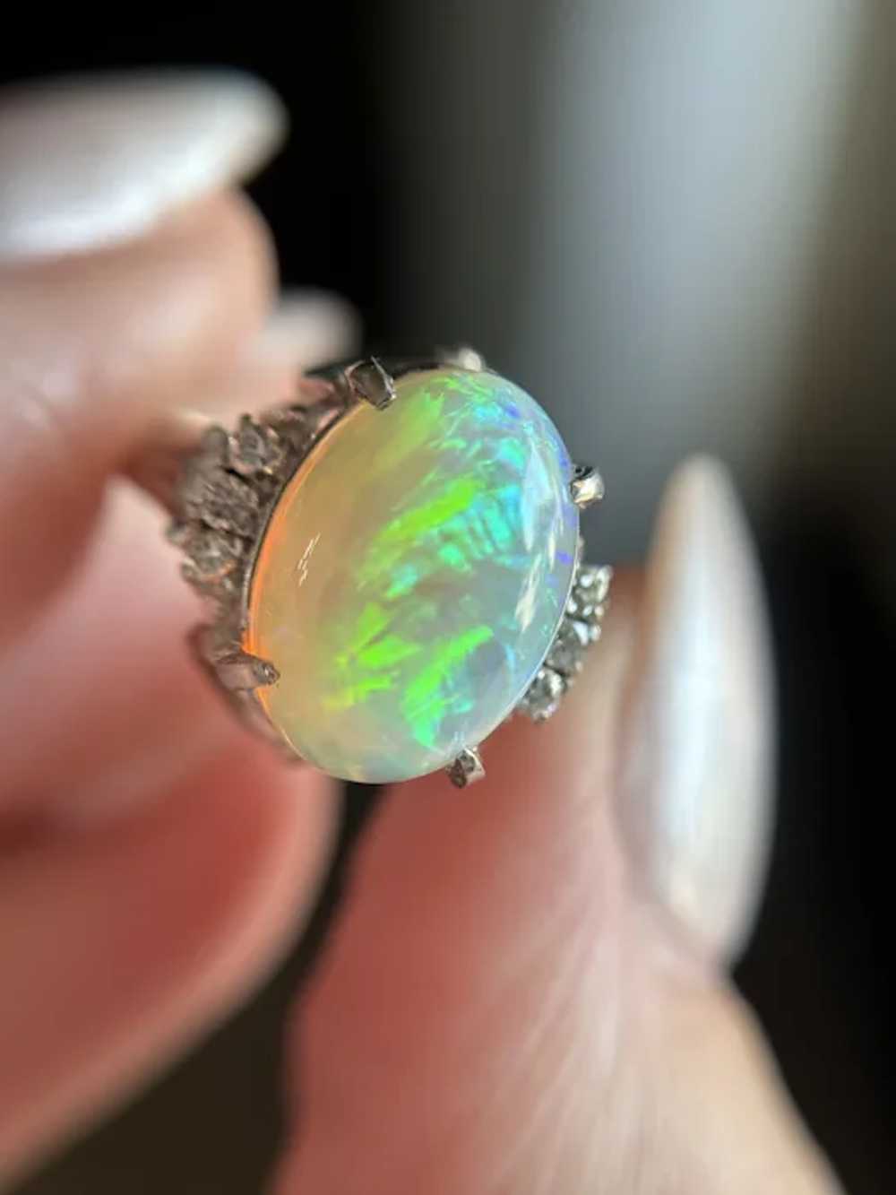 Vintage Platinum Opal Diamond Cocktail Ring - image 10