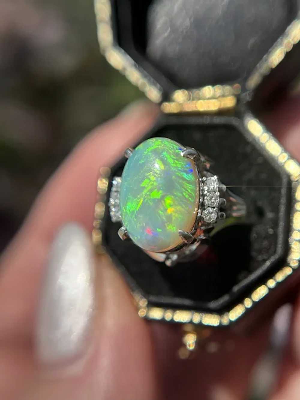 Vintage Platinum Opal Diamond Cocktail Ring - image 11