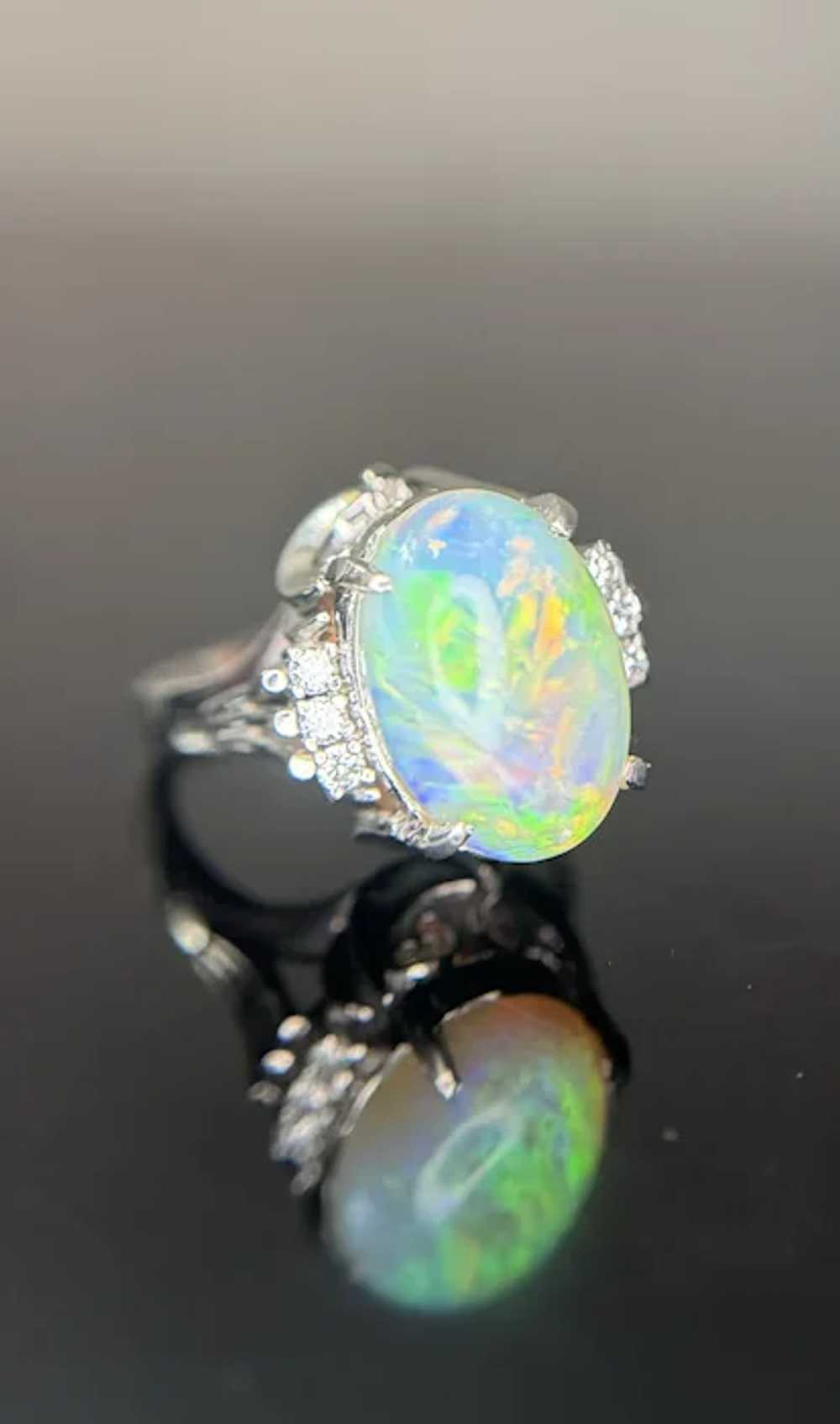 Vintage Platinum Opal Diamond Cocktail Ring - image 12