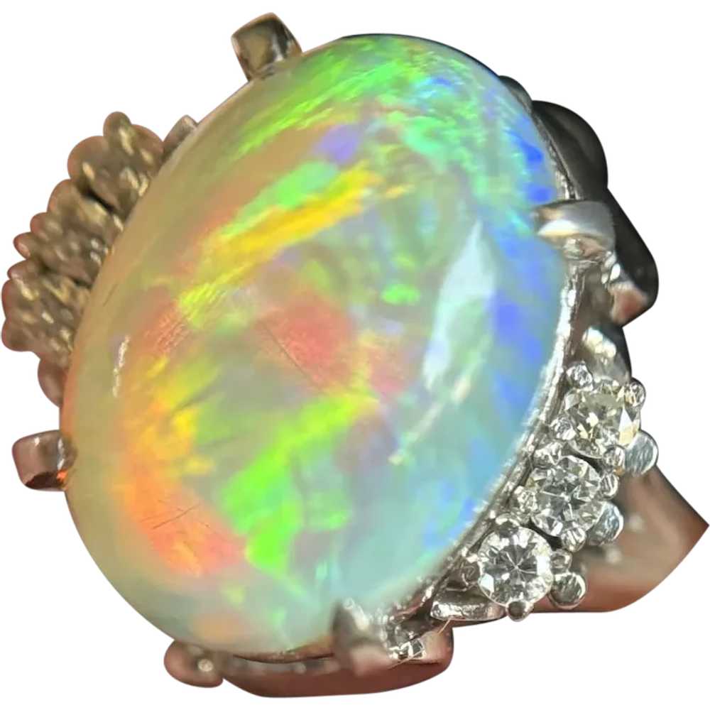 Vintage Platinum Opal Diamond Cocktail Ring - image 1