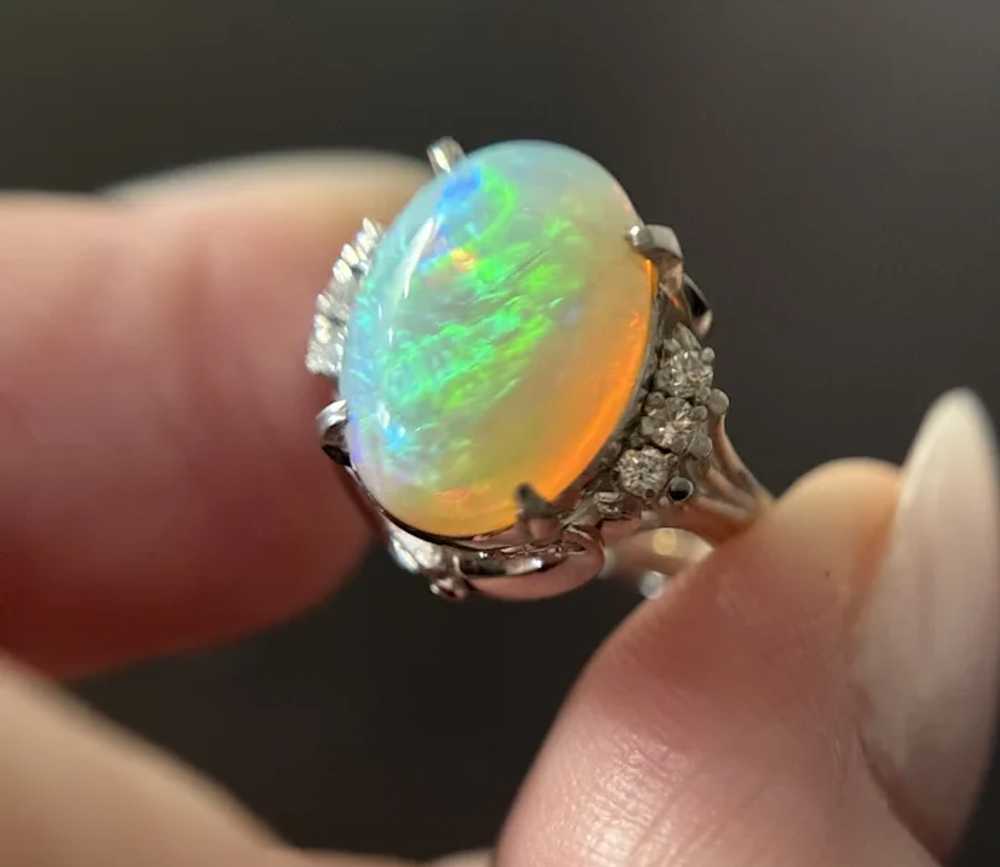 Vintage Platinum Opal Diamond Cocktail Ring - image 2