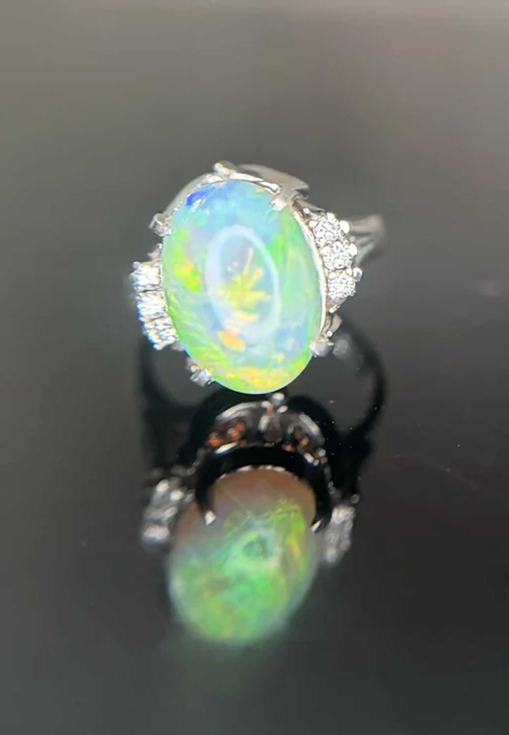 Vintage Platinum Opal Diamond Cocktail Ring - image 3