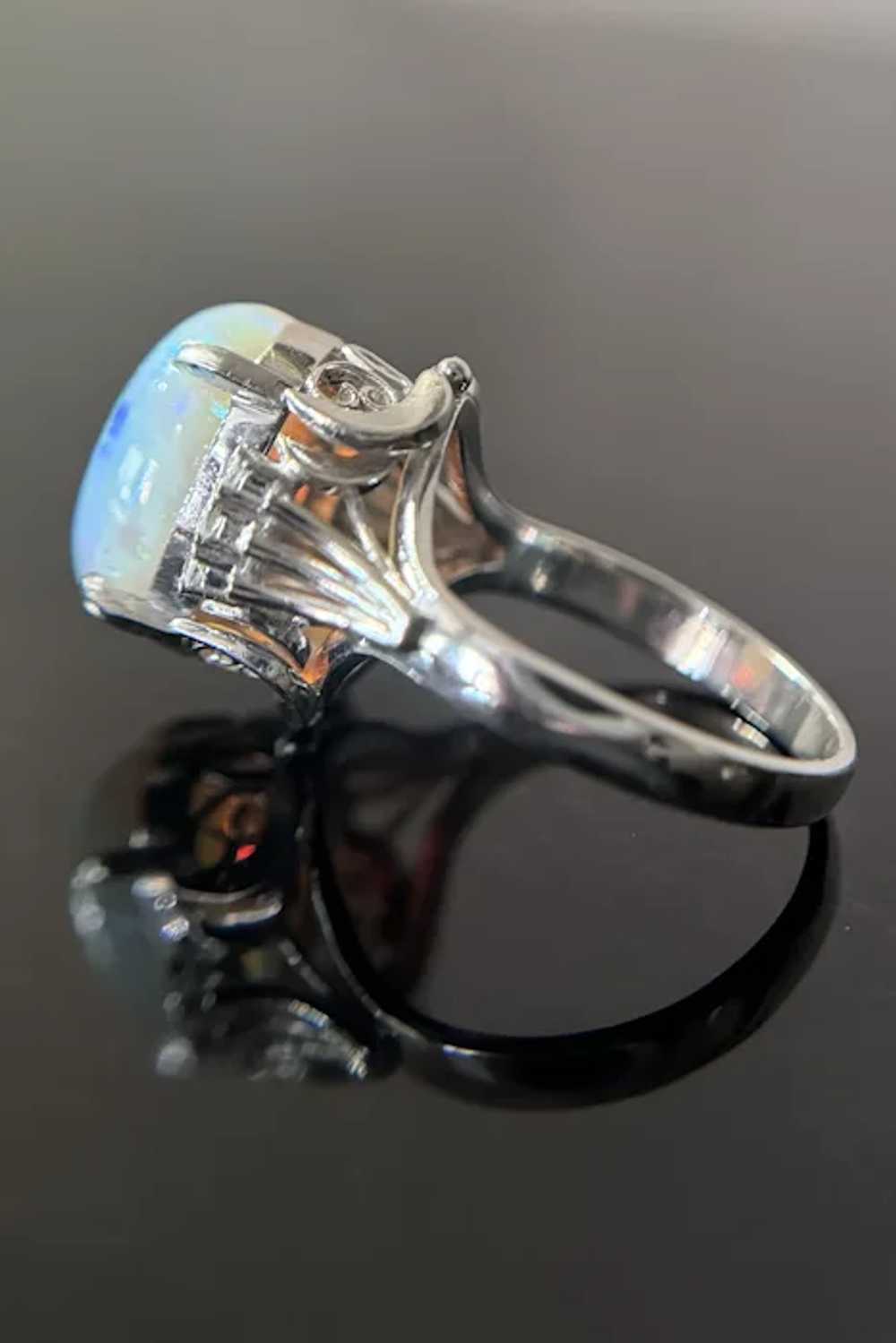 Vintage Platinum Opal Diamond Cocktail Ring - image 4