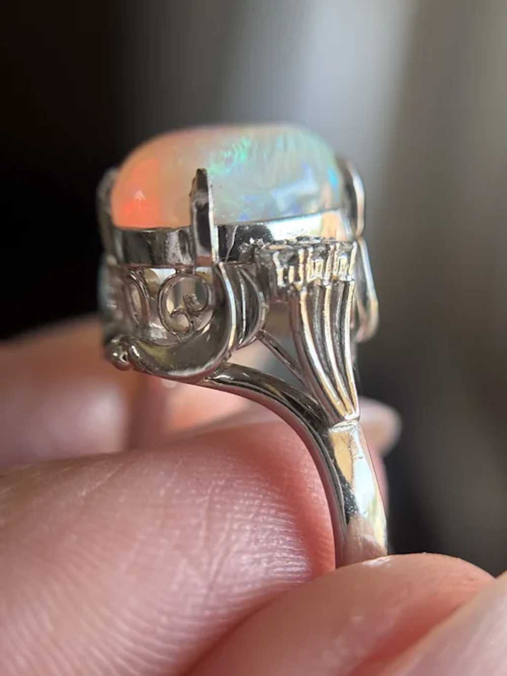 Vintage Platinum Opal Diamond Cocktail Ring - image 5