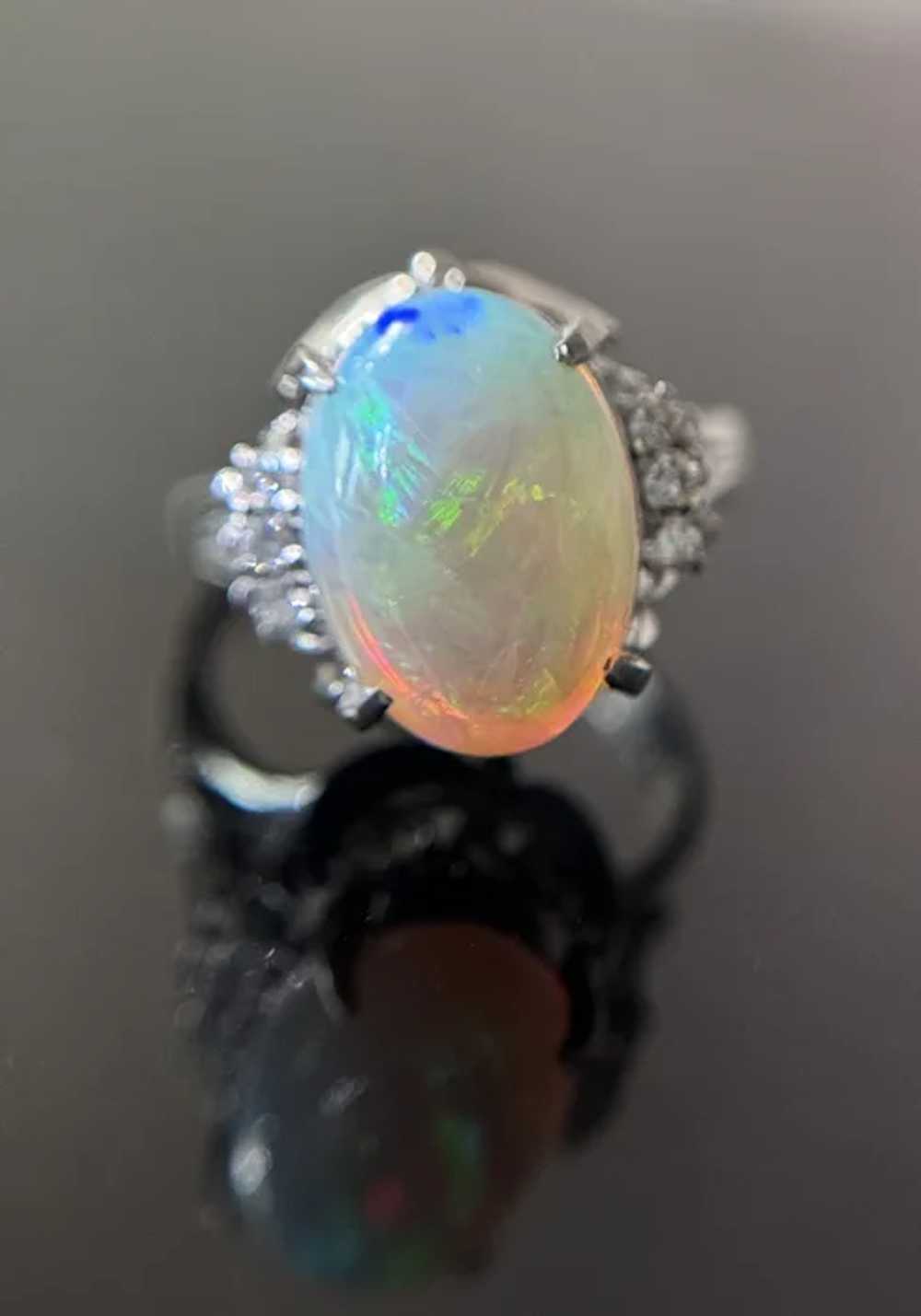 Vintage Platinum Opal Diamond Cocktail Ring - image 7