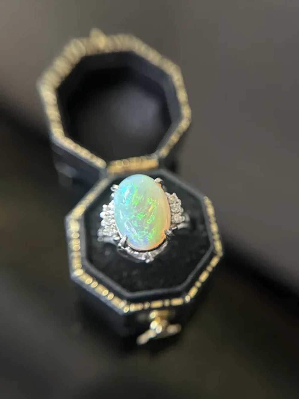 Vintage Platinum Opal Diamond Cocktail Ring - image 8