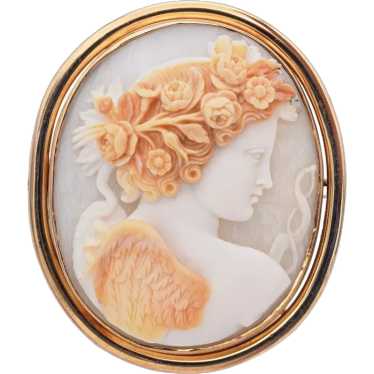 Antique Yellow Gold Cameo Shell Eros Brooch Pin - image 1