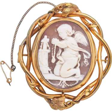 Antique Gold Filled Cameo Shell Cupid Eros Homage… - image 1