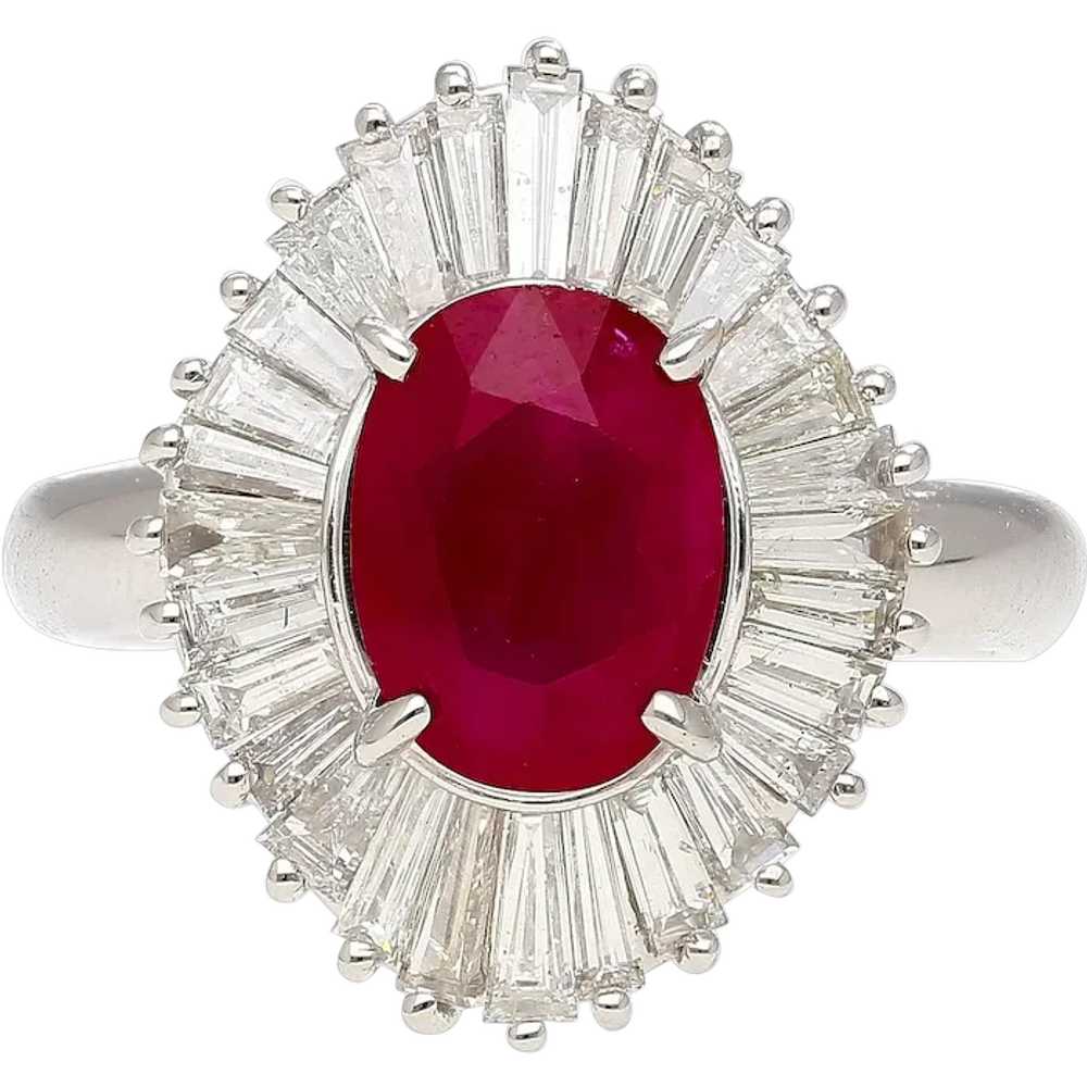2.19 Carat Oval Cut Ruby and Baguette Diamond Hal… - image 1
