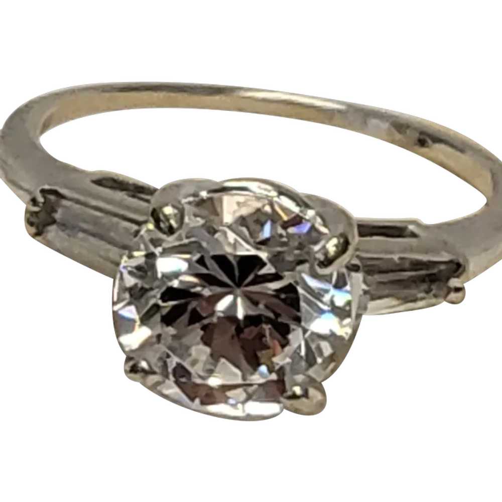 14K White Sapphires and Baguette's  Solitaire Ring - image 1