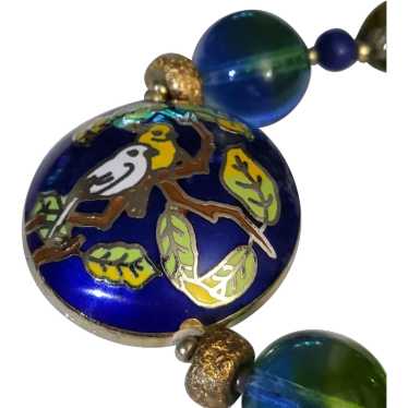 Cloisonne Enamel Birds Beaded Necklace 28" - image 1