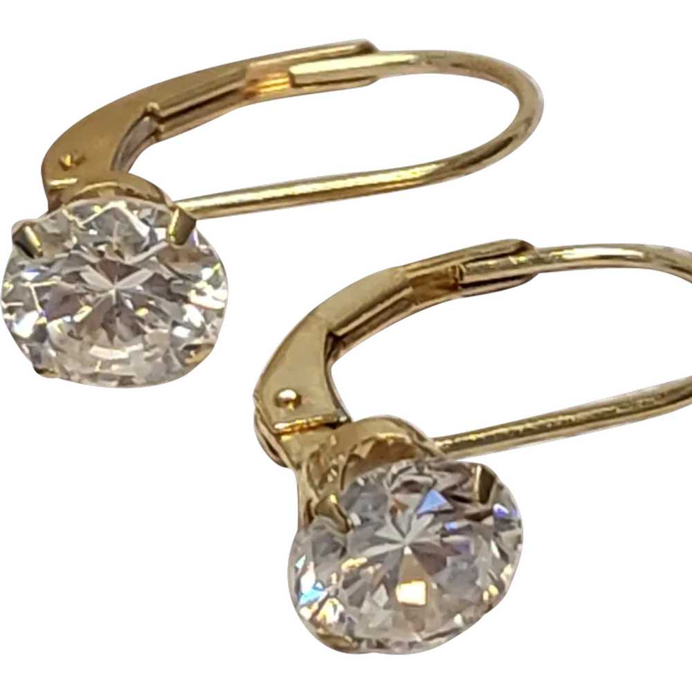 14K Gold Round White CZ Drop Earrings - image 1