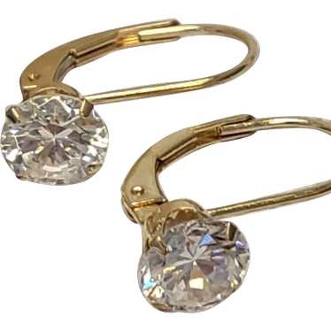 14K Gold Round White CZ Drop Earrings
