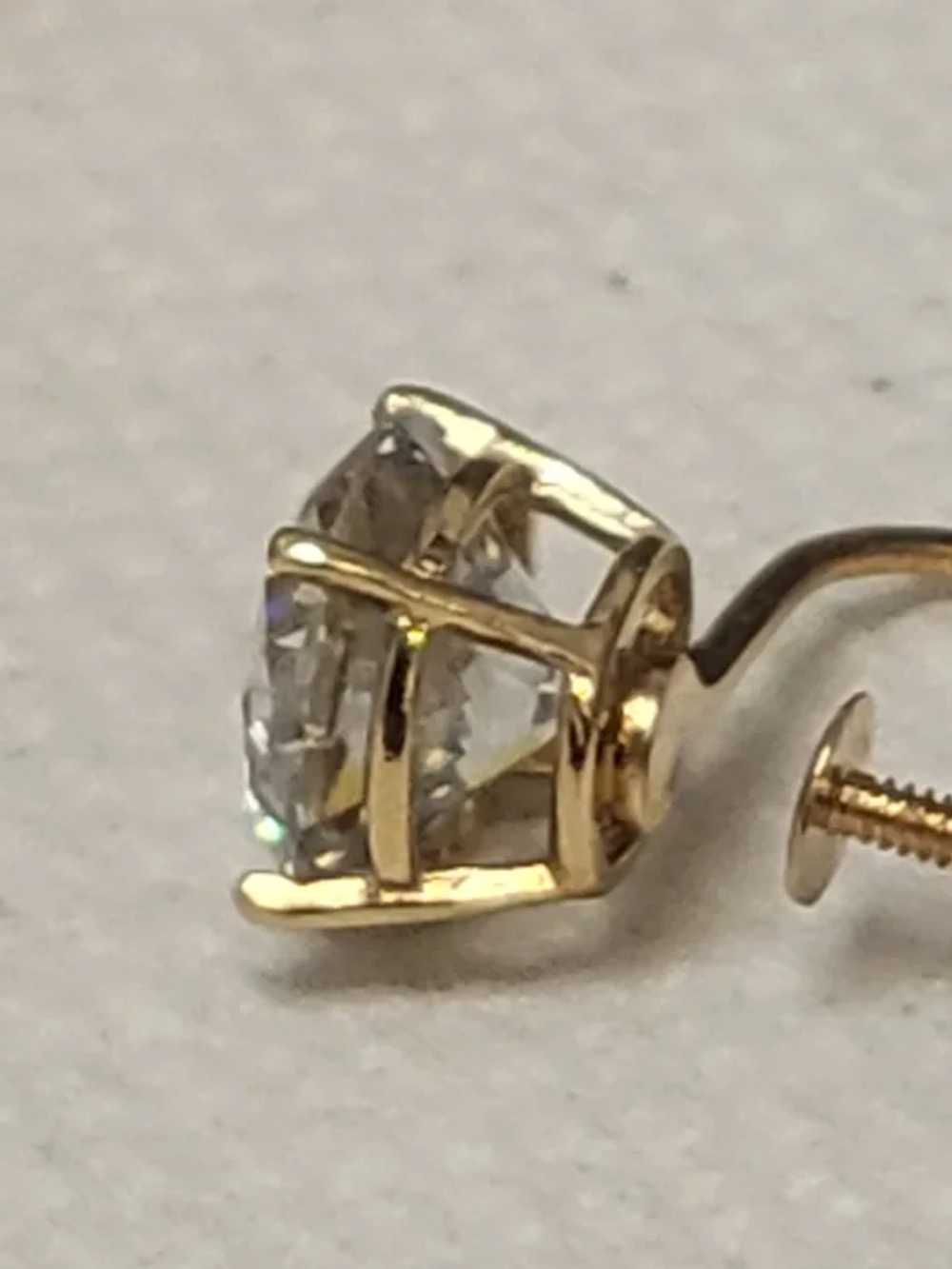 14K Gold Large Cubic Zirconia 8mm Skew Back Earri… - image 6