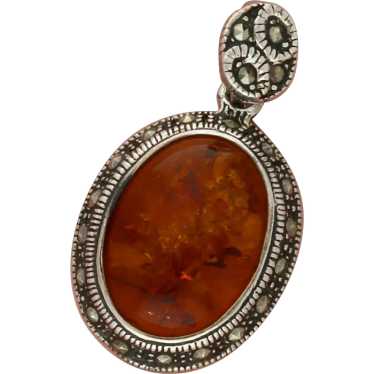 Sterling Silver Marcasite Studded Amber Pendant