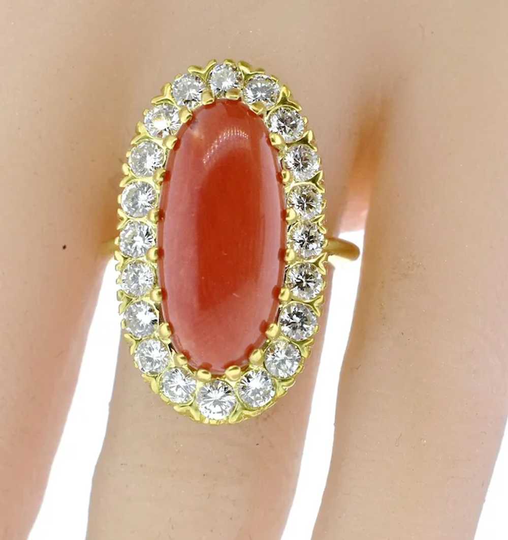 Antique 18K and Oxblood Red Coral and Diamond Rin… - image 2