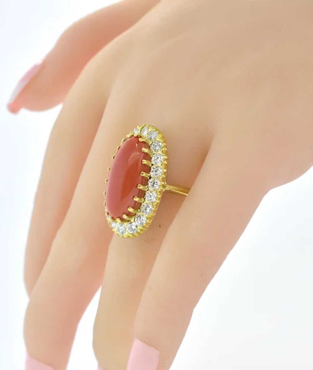 Antique 18K and Oxblood Red Coral and Diamond Rin… - image 3