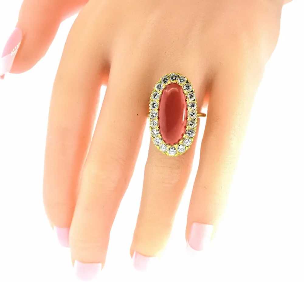 Antique 18K and Oxblood Red Coral and Diamond Rin… - image 4