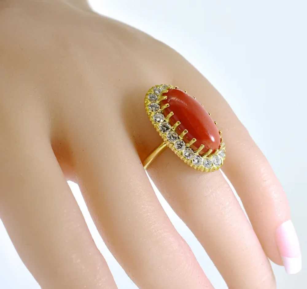 Antique 18K and Oxblood Red Coral and Diamond Rin… - image 5