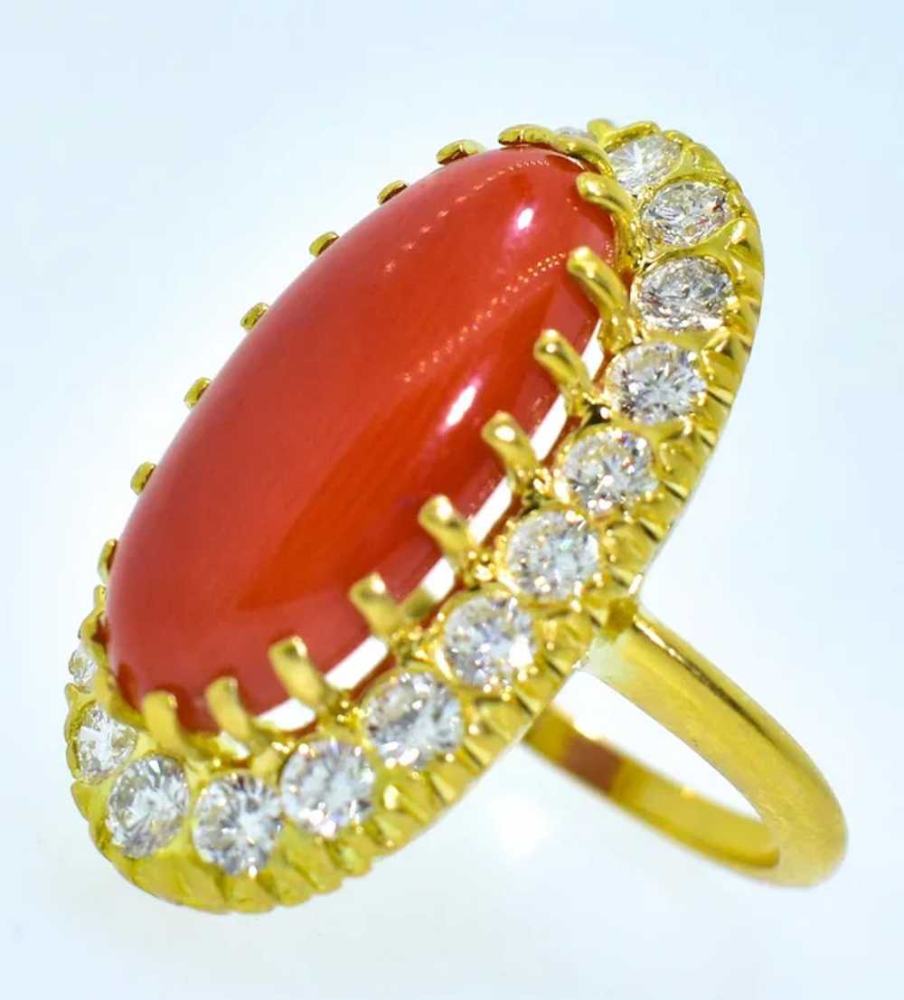 Antique 18K and Oxblood Red Coral and Diamond Rin… - image 6