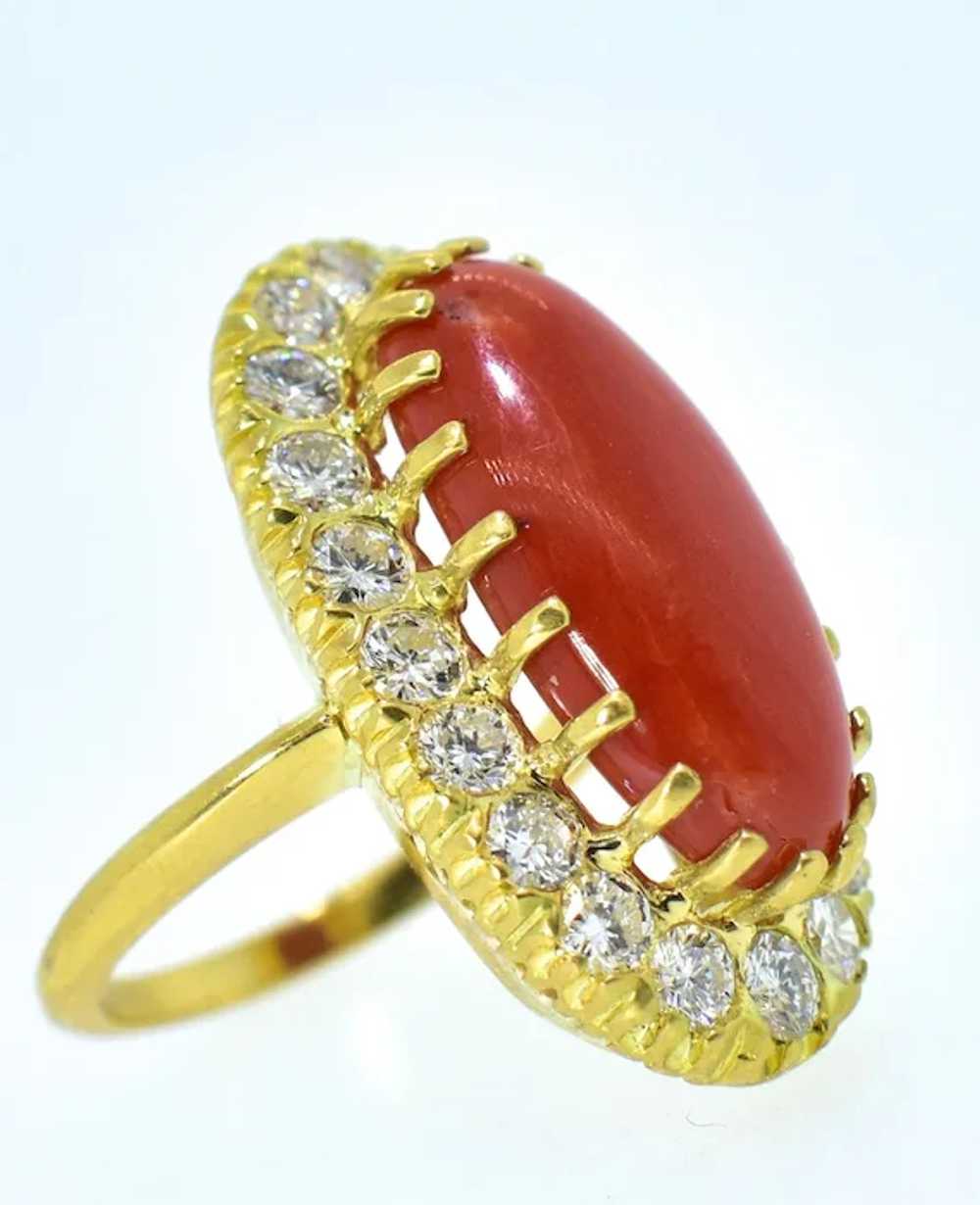 Antique 18K and Oxblood Red Coral and Diamond Rin… - image 7