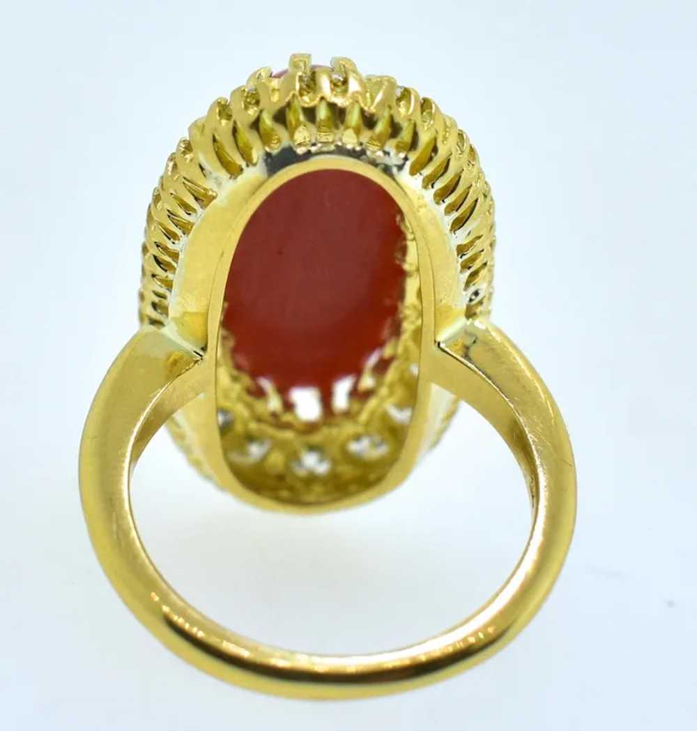 Antique 18K and Oxblood Red Coral and Diamond Rin… - image 8