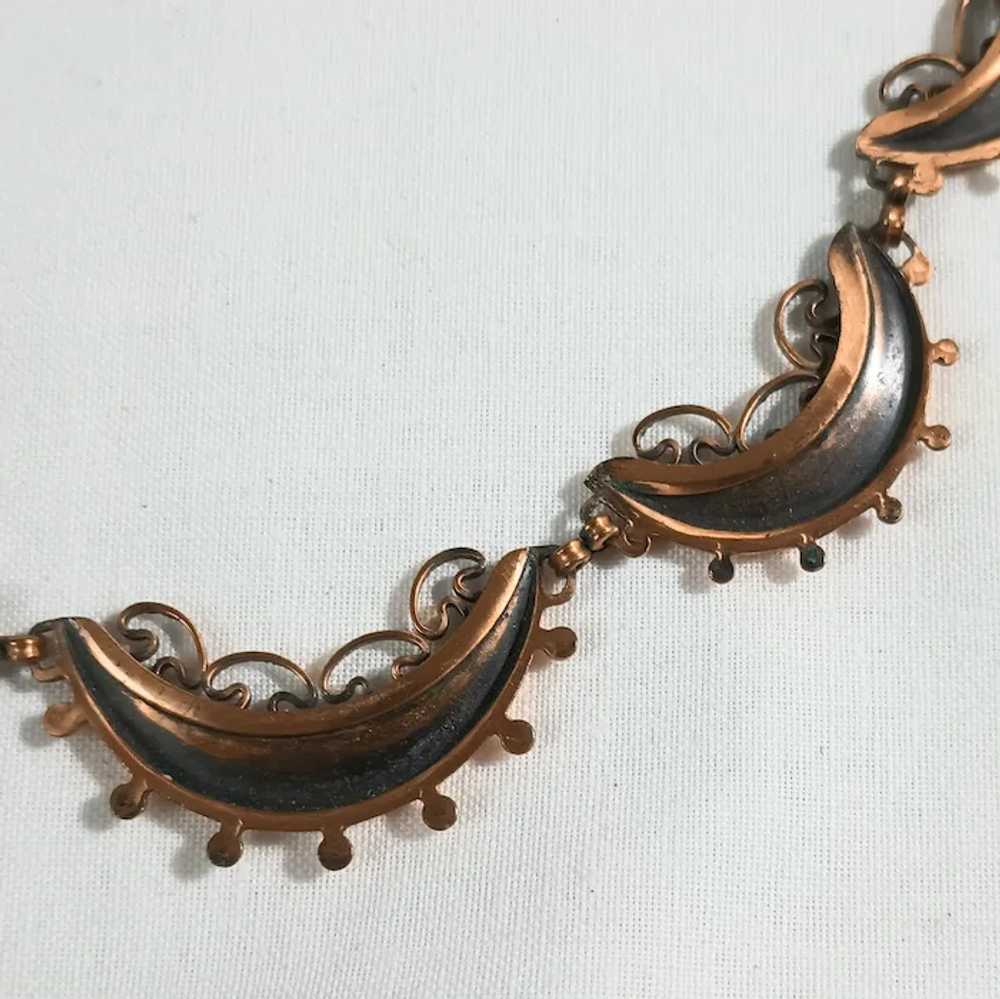 Renoir copper dotted crescent swag filigree neckl… - image 5