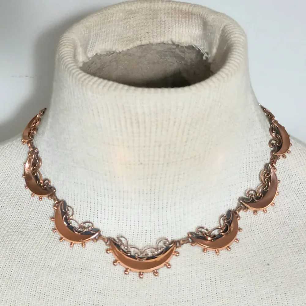 Renoir copper dotted crescent swag filigree neckl… - image 7