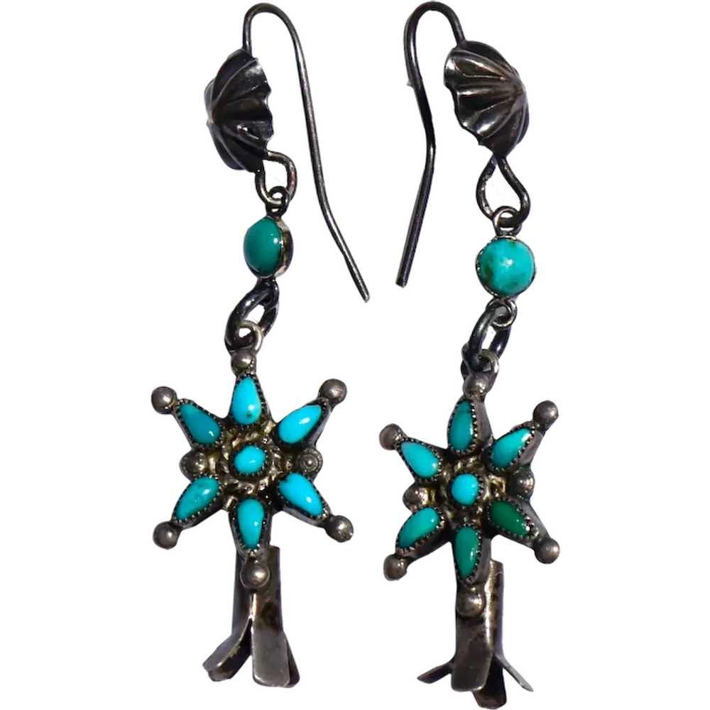 Vintage Turquoise Squash Blossom Earrings - image 1