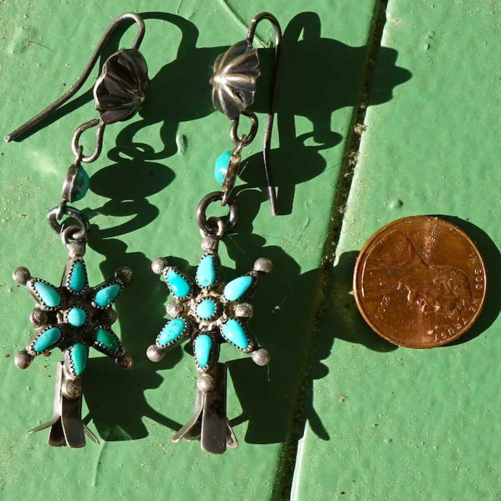 Vintage Turquoise Squash Blossom Earrings - image 2