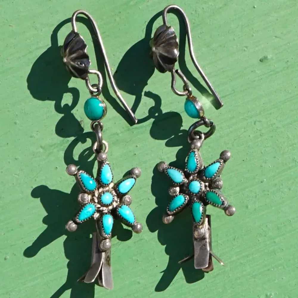 Vintage Turquoise Squash Blossom Earrings - image 4