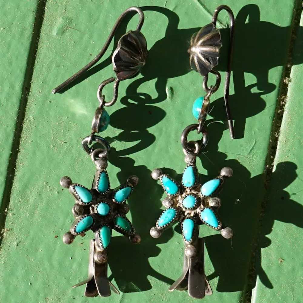 Vintage Turquoise Squash Blossom Earrings - image 5