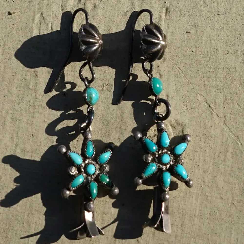 Vintage Turquoise Squash Blossom Earrings - image 6