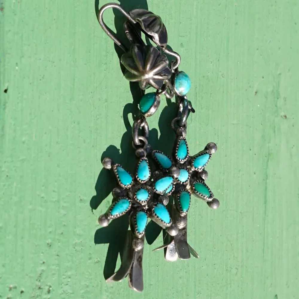 Vintage Turquoise Squash Blossom Earrings - image 7