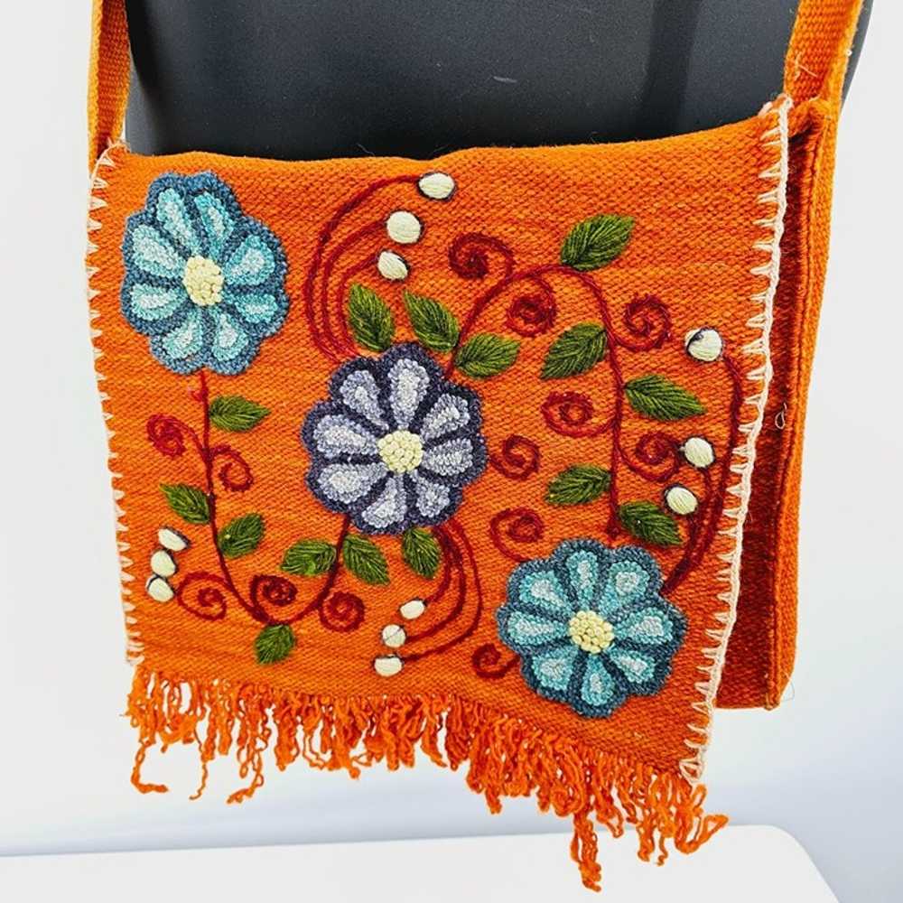 Peruvian Crossbody Bag Wool Floral Embroidered Or… - image 2