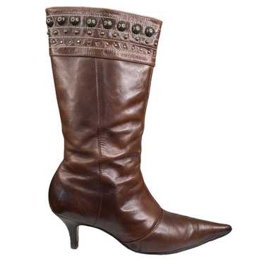 Vintage Stephanie Women's Brown Leather Studded L… - image 1
