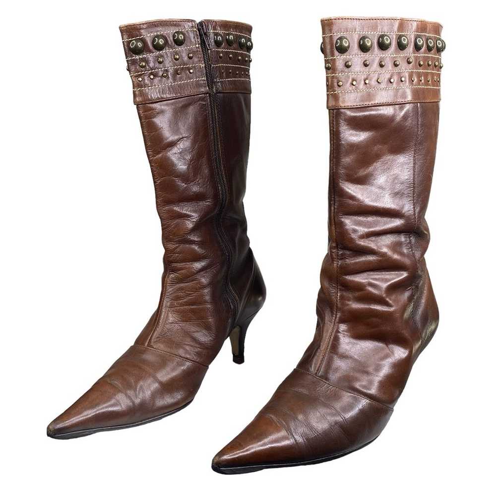 Vintage Stephanie Women's Brown Leather Studded L… - image 5