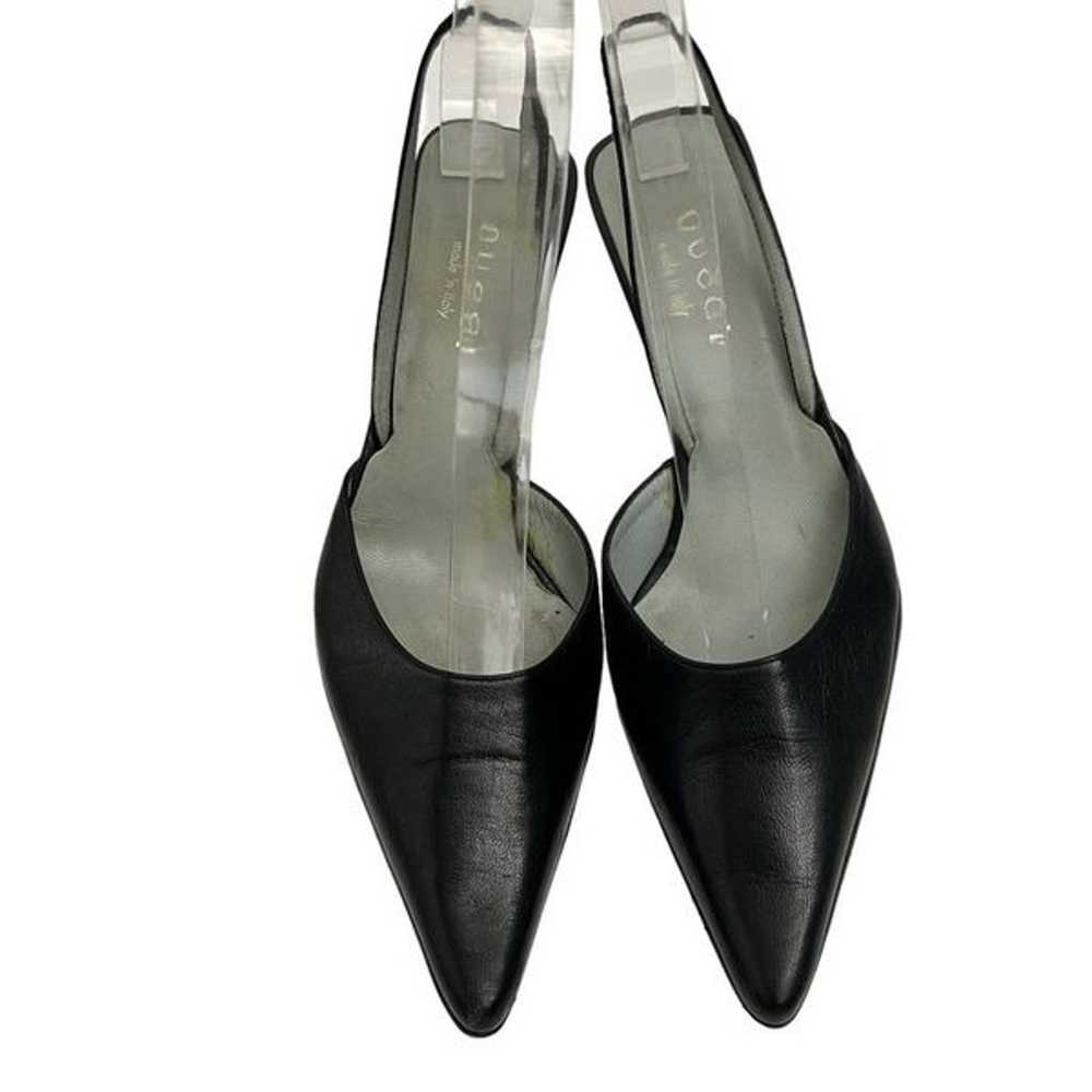 Gucci Authentic *Black Leather Gold Heel 6C Point… - image 5