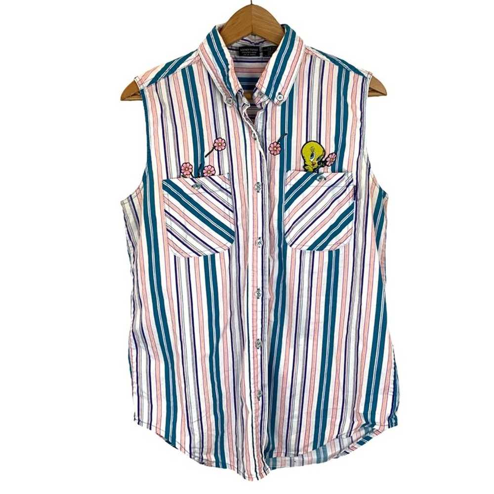 Looney Toons Tweety Bird Striped Button Up Tank W… - image 1