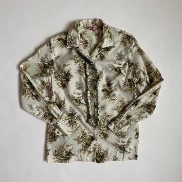 Vintage 70s beige floral blouse - image 1