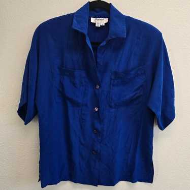 Dorman Vintage Blue 100% Silk Blouse with Shoulde… - image 1